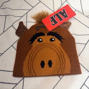 ALF Beanie Hat OS Brown Retro 80s Character Knit Cap with Ears and Hair NWT